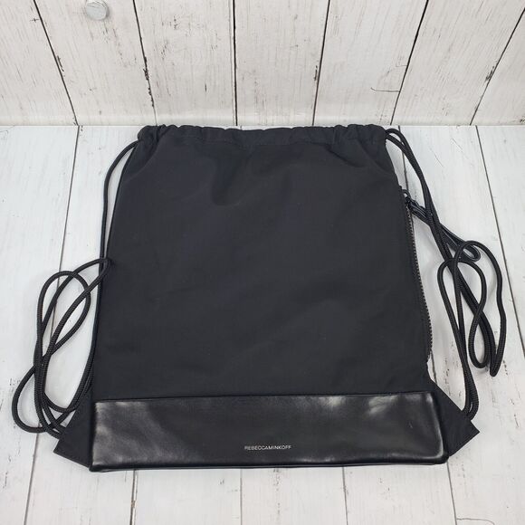 Rebecca Minkoff Small Nylon Backpack Black Drawstring Lightweight - Picture 2 of 14